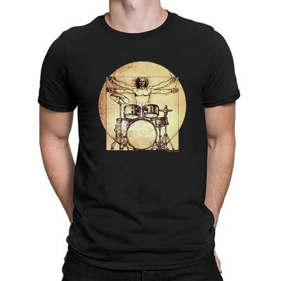 Da Vinci Drummer T-Shirt Mens  Cotton Tee Funny Urban Music Art Gift