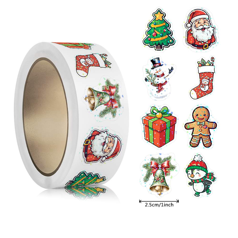 

500pcs Laser Cartoon Christmas Stickers Christmas Gift Wrapping Label Sticker Reward Stickers Scrapbook Stationery