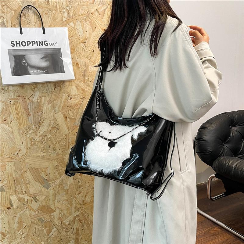 

Текстурована багатофункціональна жіноча сумка в стилі ретро 2024 року, новий універсальний рюкзак великої місткості, милий мультяшний рюкзак через плече 34*12*32 чорний