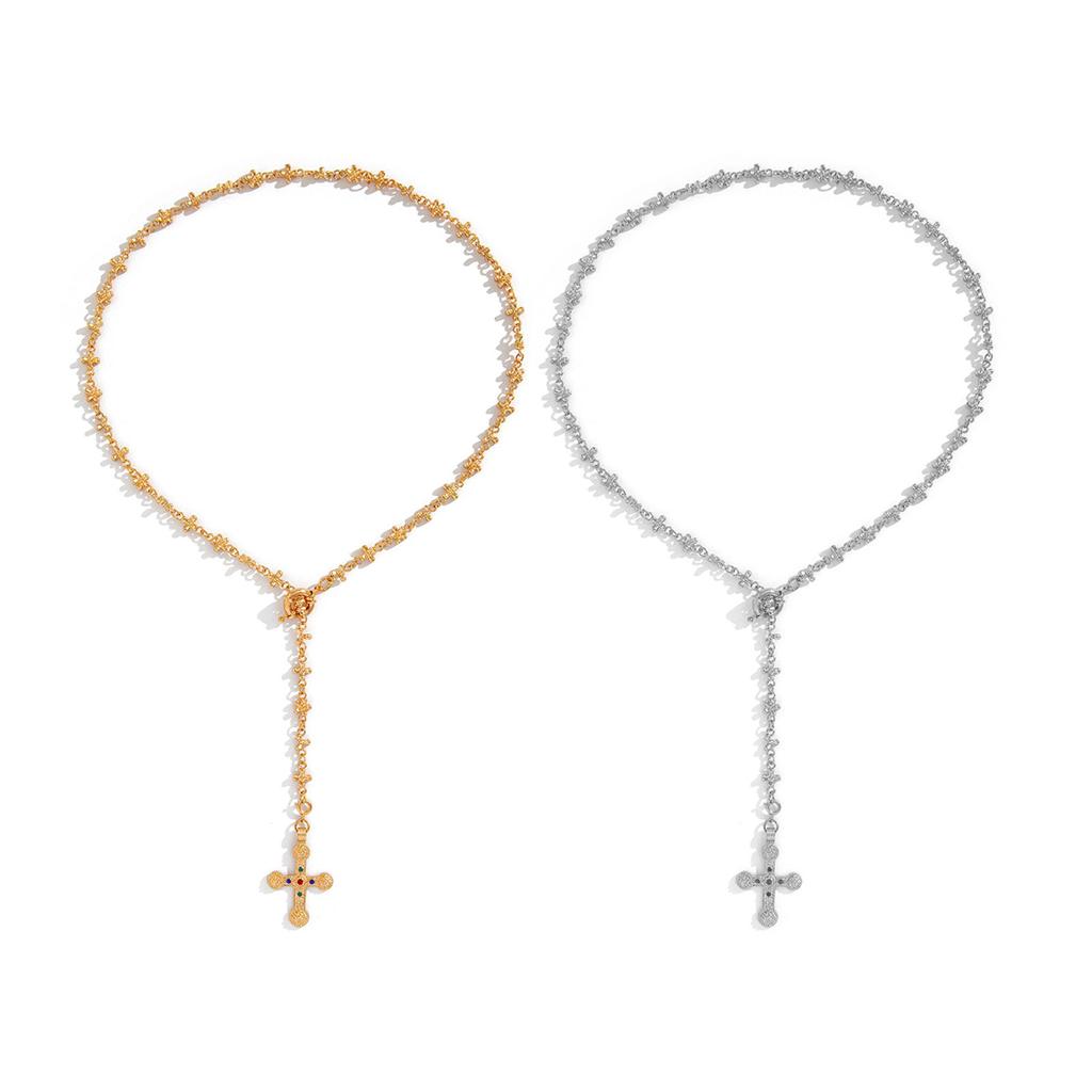 Long Tassel Cross Necklace Sparkling Necklace Fashion Neck Jewelry Alloy Texture for Women Creative Alloy Designs