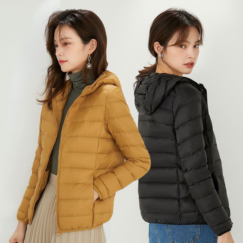 Women's Stand Collar Long Sleeve Short Down Jacket Slim Fit Lightweight 90% White Duck Down Coat
