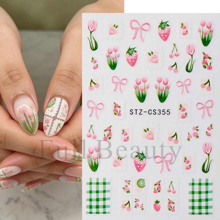 Nail Art Stickers Ins Red Lip Cherry Strawberry Y2K Sweet Cool Style Bow Digital Adhesive Nail Stickers