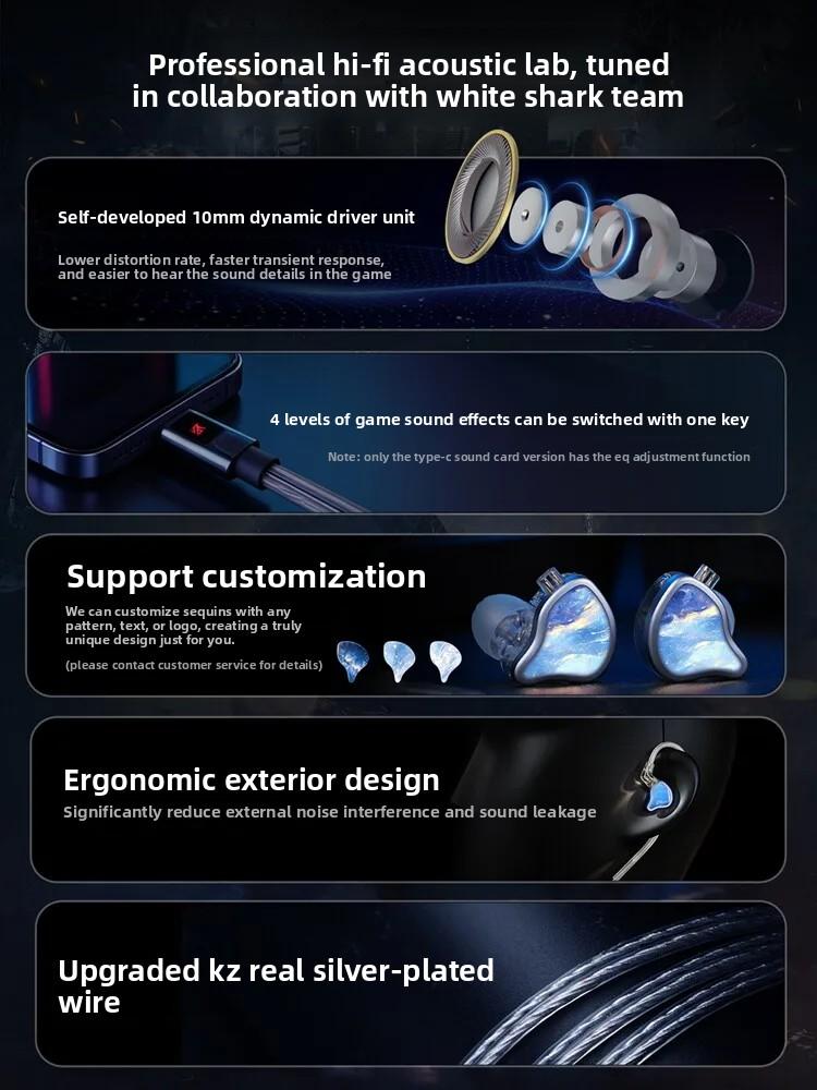 KZ Mirror Wired Gaming Earphone E-sports in-ear Headset Identifying Position By Sound FPS Customized Ergonomic Headphones Gifts