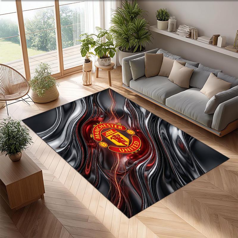 Tappeto in Flanella Stampato Manchester United Antiscivolo Morbido Poliestere Tappeto per Pavimento Tappetino Decorativo per Interni per Camera da Letto Soggiorno Divano