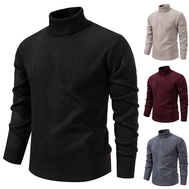Mens Thick Knit Turtleneck Sweater Winter Warm Casual Base Layer Adults