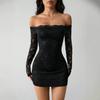 European and American Autumn New Lace Off-shoulder Long Sleeve Slim-fitting Dress for Outings