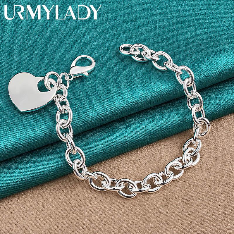 925 Sterling Silver Heart Pendant Bracelet For Women Wedding Engagement Fashion Party Jewelry