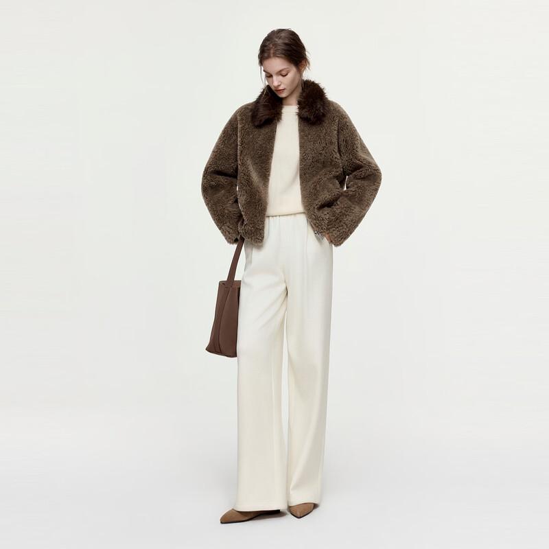 ELLE Women's Vintage Wool Faux Fur Collar Jacket
