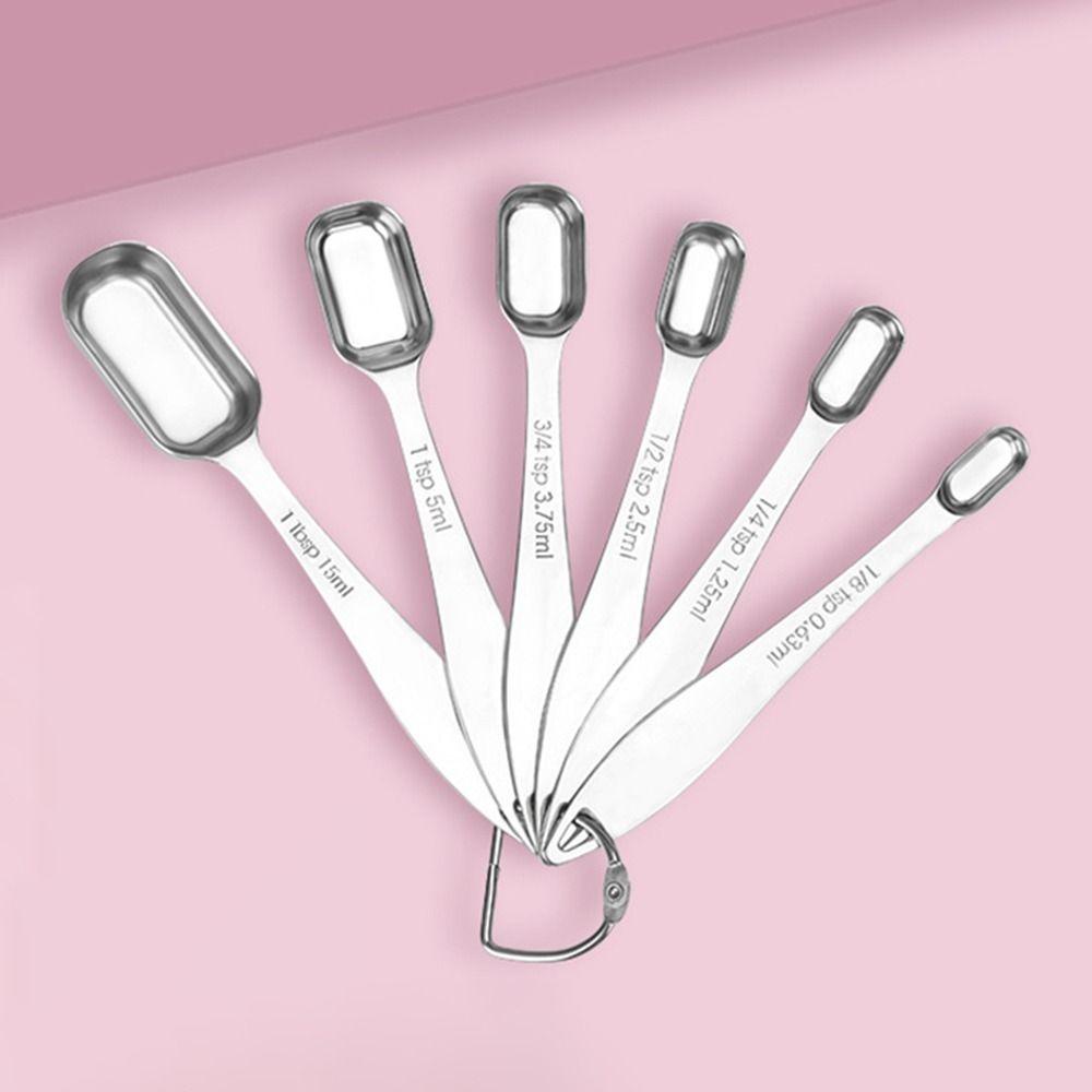 6Pcs Square Shaped Measuring Spoons Set Metal Teaspoon Kitchen Measuring Tool  for Dry or Liquid