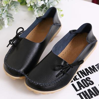 Damen Plateauschuhe Echtes Leder Mom Schuhe Krankenschwester Schnürschuhe Flache Schuhe Casual Bean Schuhe Einzelschuhe Faule Schuhe