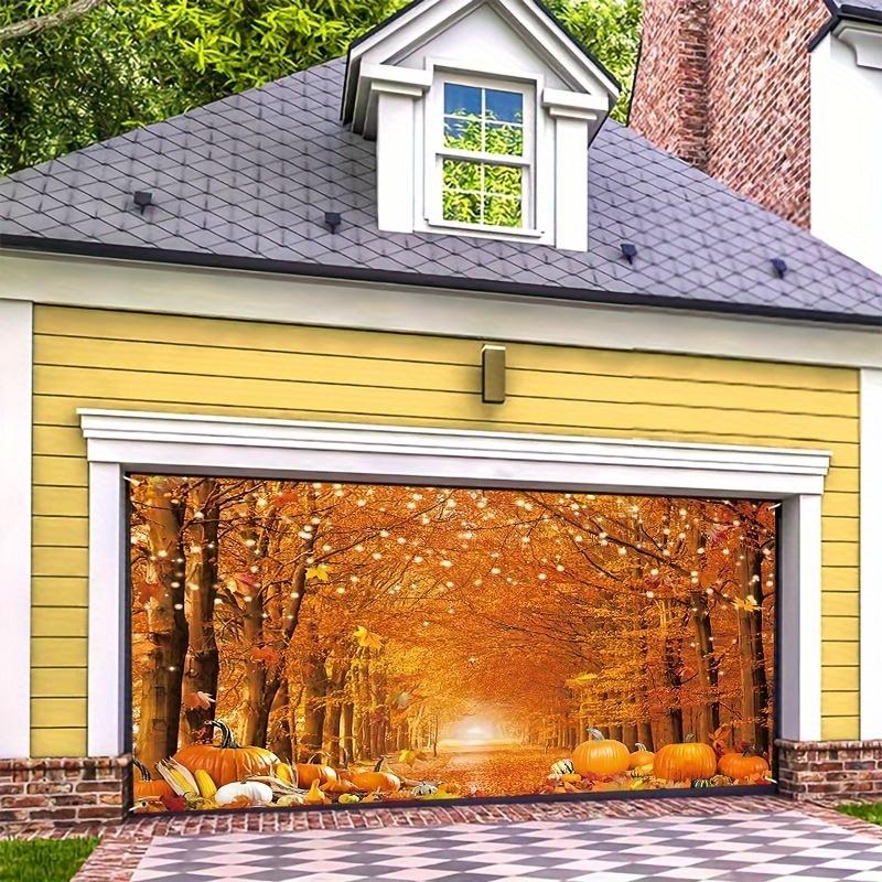 Large Autumn Garage Door Banner - Maple Leaves and Pumpkins  Witch Style Outdoor Decor  Holiday Wall Display