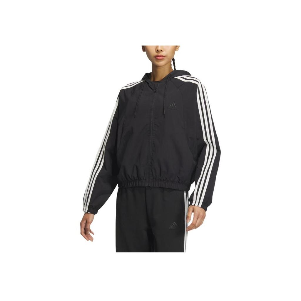 Adidas FW24 Woven Jacket 3-Stripes Series Pilot Sports Casual Hooded Zip Long Sleeve Jacket Women Jackets Black JN0757