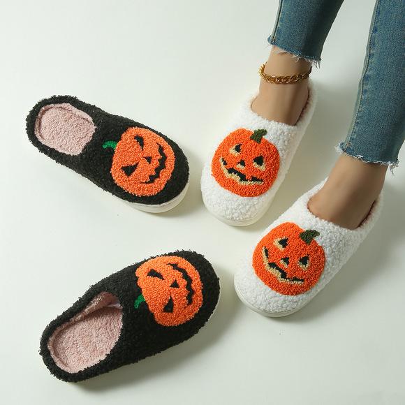 Fashion Punisher Skull Pattern Embroider Plush Home Comfortable Cotton Slippers Warm Non-Slip Indoor Slippers Halloween Christmas Gifts