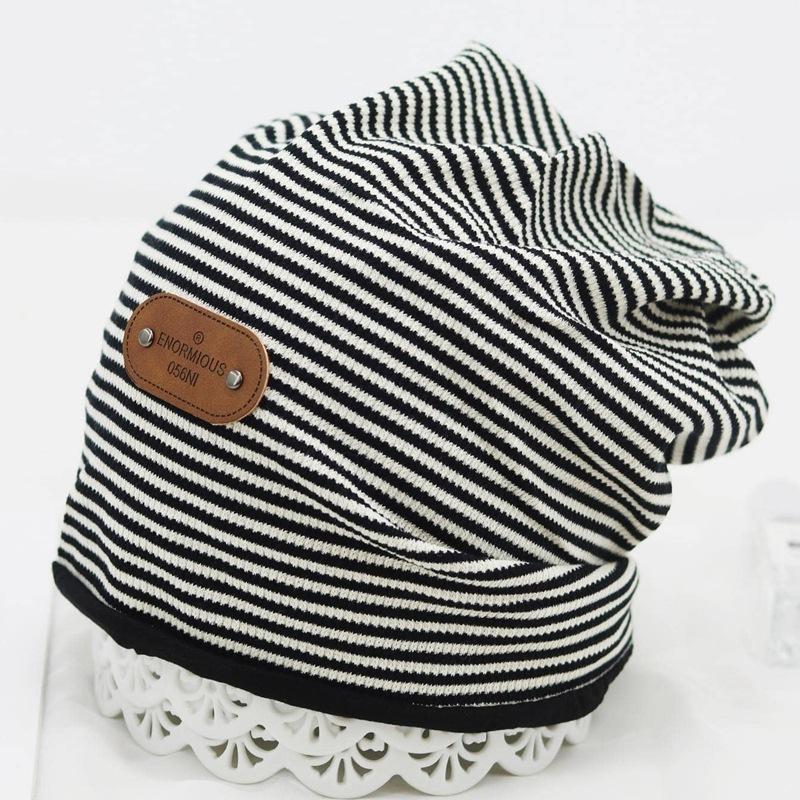 Autumn and Winter Fashion Casual Cute Black and White Striped Confinement Hat Lazy Hat Adult Stack Hat Versatile Breathable