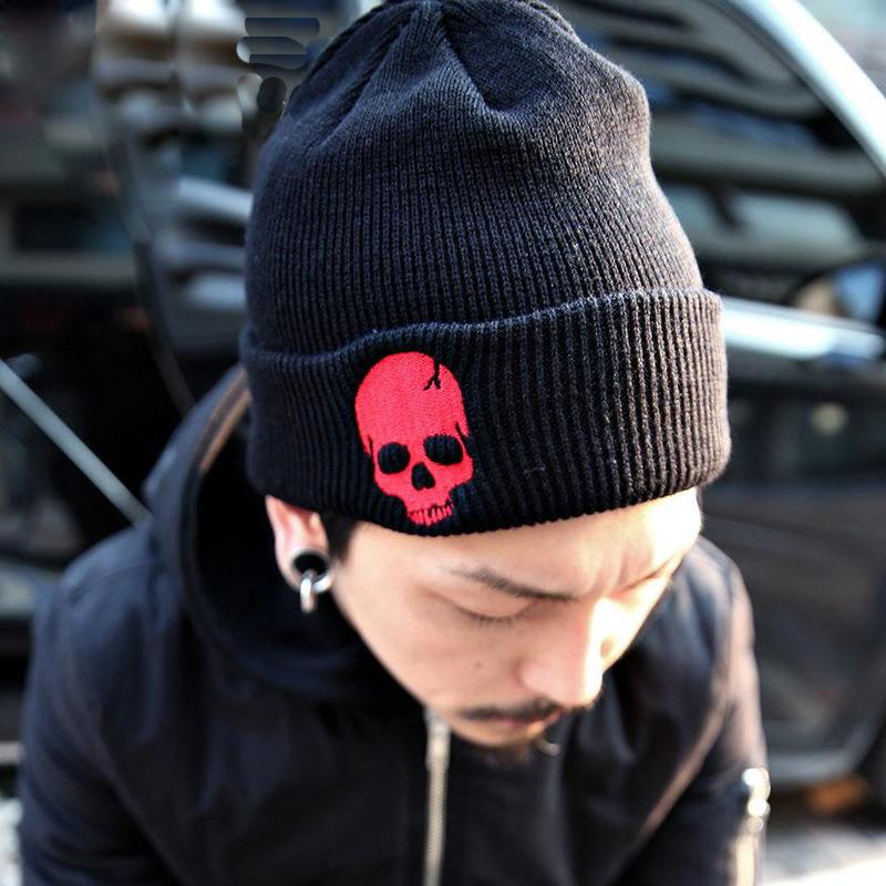 Knitted Hat Men's Autumn and Winter European and American Punk Wool Hat Personalized Skull Knitted Hat Cold Hat Warm Hip Hop Pullover Hat