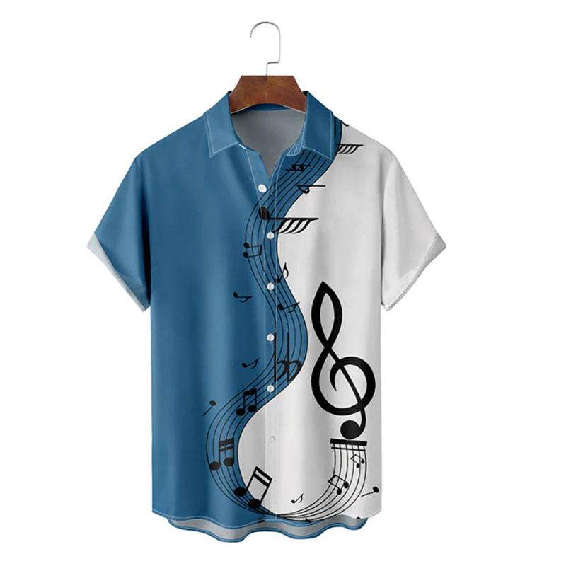 Men's Shirt Summer Hawaiian Shirt Pattern Print Music Notes Outdoor Street Short Sleeved Printed Clothing Fashion Designer