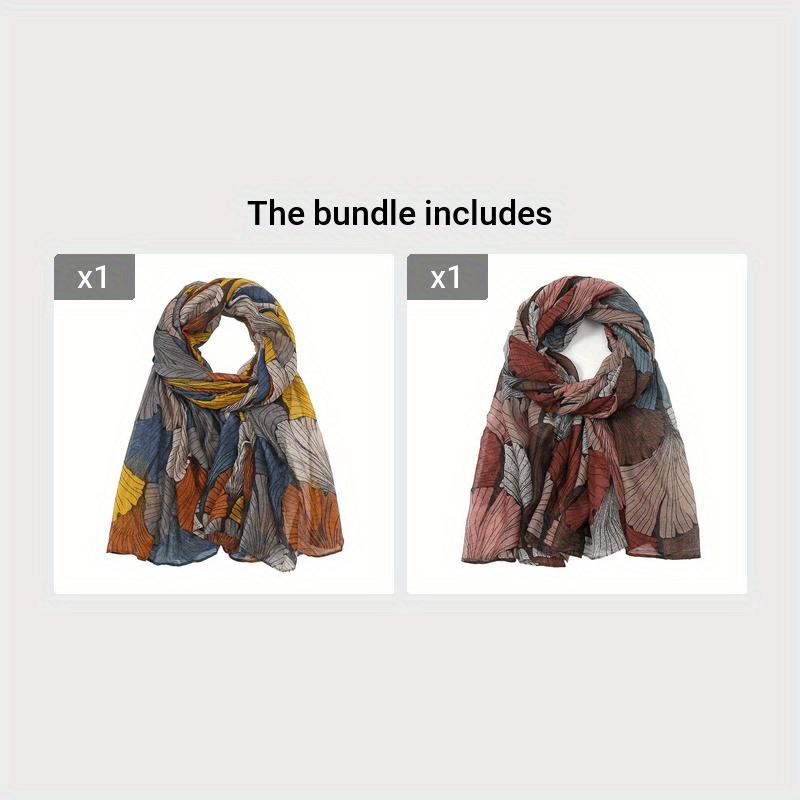 Leaf Print Polyester Muslim Scarf Year Round Vintage Color Block Bohemian Shawl Women's Warm Hijab Scarf