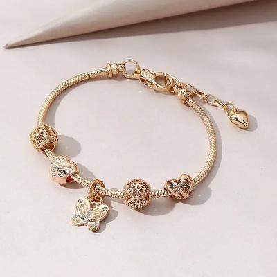 1 Popular Women's Hollow DIY Heart-shaped Butterfly Large Hole Beaded Bracelet, Popular Bead Bracelet