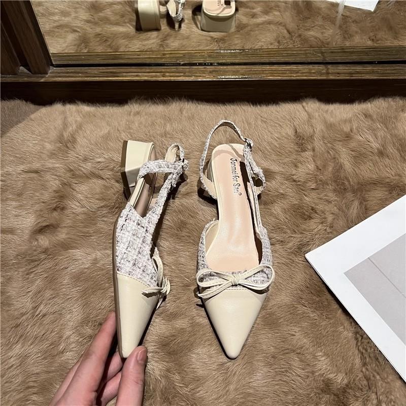 New Style Luxury Women's Closed Girls Bowknot Low High Stiletto Pointed Toe Buckle High Heels Party Prom Shoes