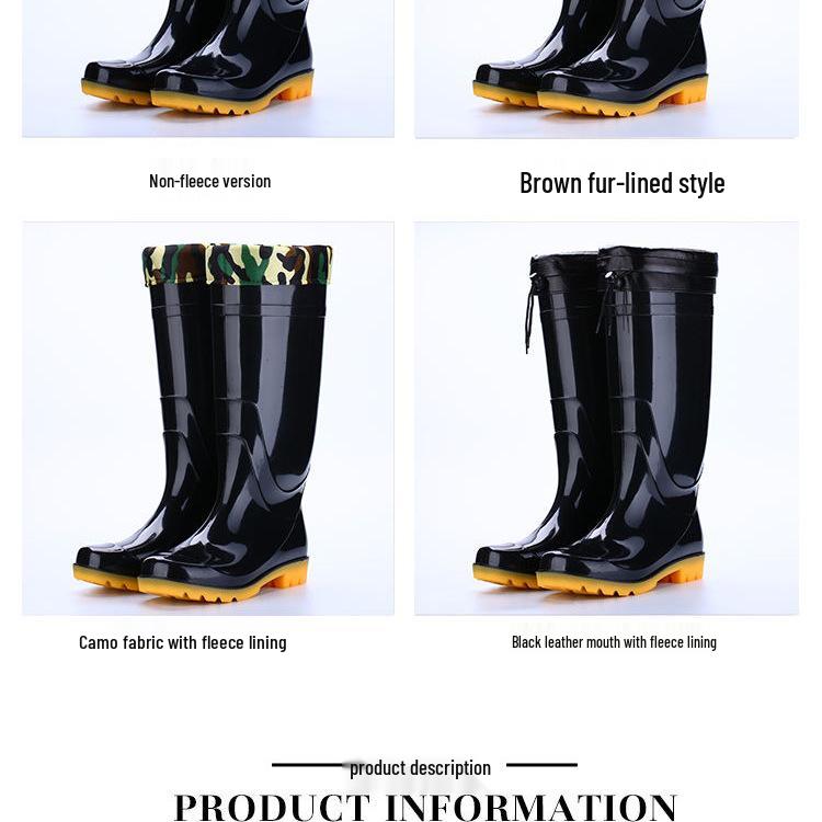 Men's Black Non-Slip Wear-Resistant High-Top Construction Rubber Rain Boots