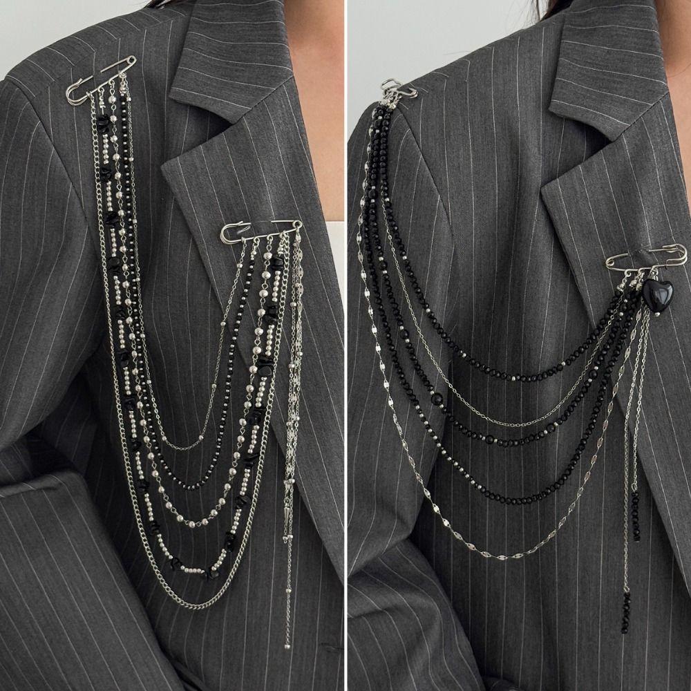 Water Droplet Fringe Tassel Chain Brooch Exaggerated Bead Fixed Ornament Women Girls