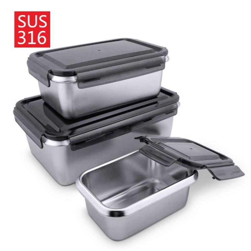 Edelstahl-Lunchbox, Lebensmittel-Bento-Aufbewahrungsbehälter, Crisper mit Deckel