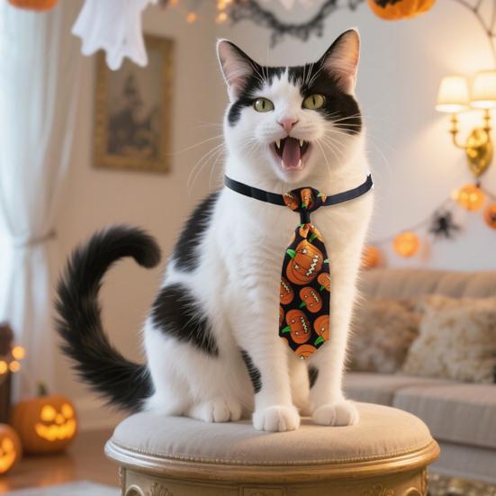 Halloween Dog Tie Collar Pets Pumpkin Ghost Necktie Adjustable Necktie Collar for Cat Doggy Festive Holiday Dress-up Accessories