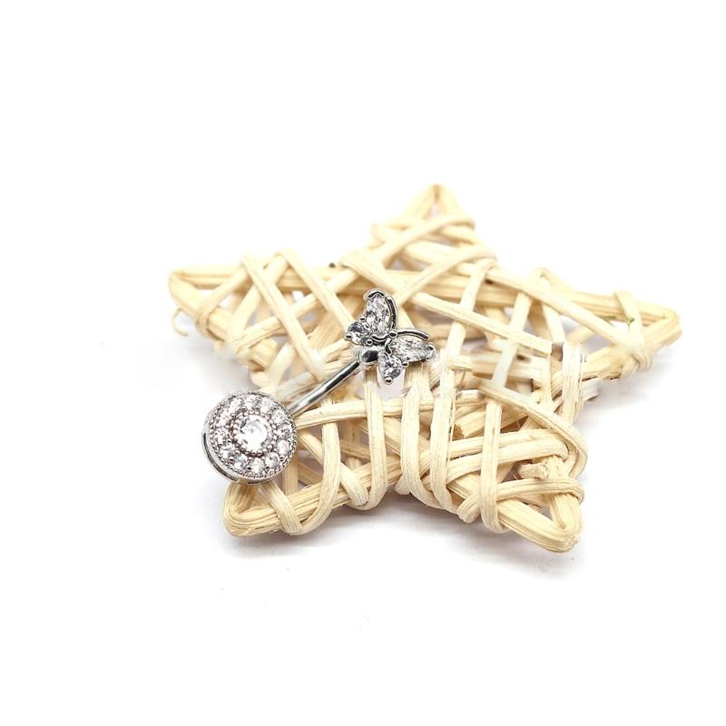 Butterfly-Belly Button Rings Stainless Steel Navel Piercing Jewelry Navel Ring Barbell for Women Girls Dangle Belly Ring