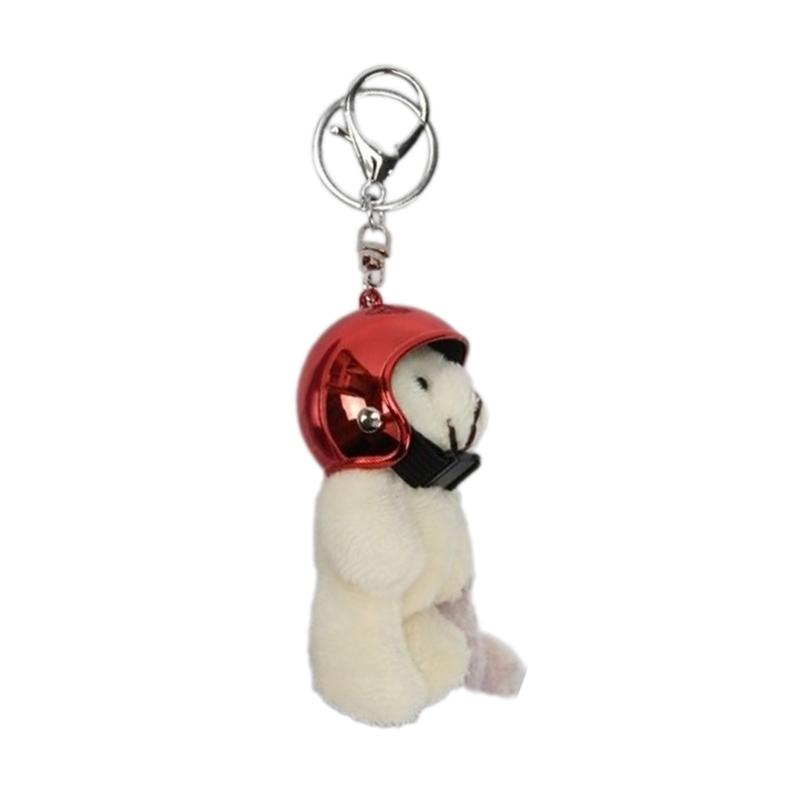 

Lovely Helmeted Bear Bag Pendant Cute Keychain Stylish Bag Ornament Polyester Material Suitable for Backpack Bag and Key красный