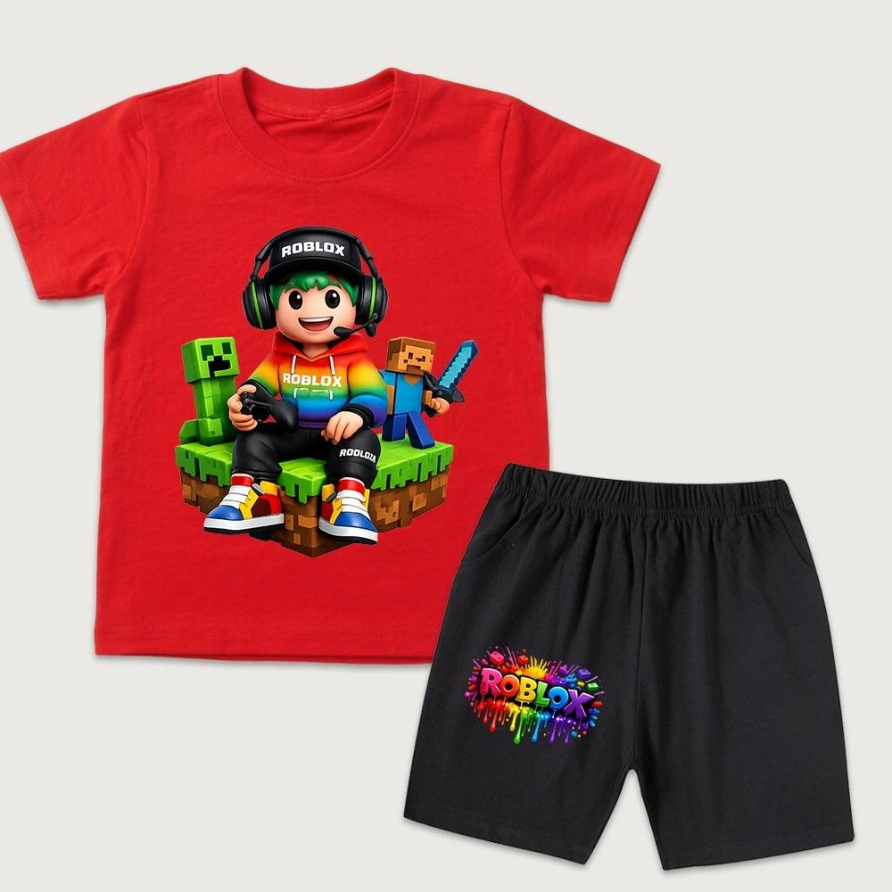 Fashion Funny Cartoon Boys Girls Cute Printed Kids T-shirt and Shorts 2 Piece Set Summer Casual Outfit for Boys and Girls Childrens Clothing