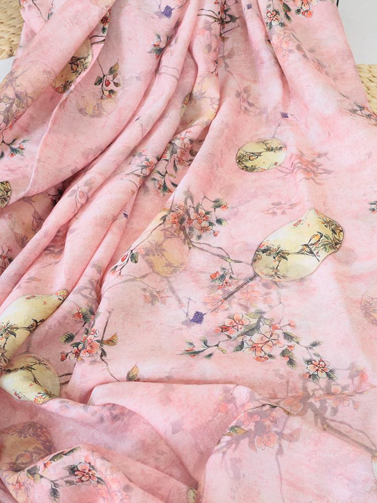 Chinese Style Floral Tencel Linen Fabric Lightweight Printed Cloth for Hanfu Cheongsam Dress Anti Mosquito Pants Garment Mater
