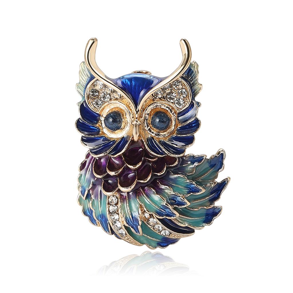 Cute Alloy Enamel Owl Brooch Niche Ladies Suit Cardigan Corsage Ornament Pin