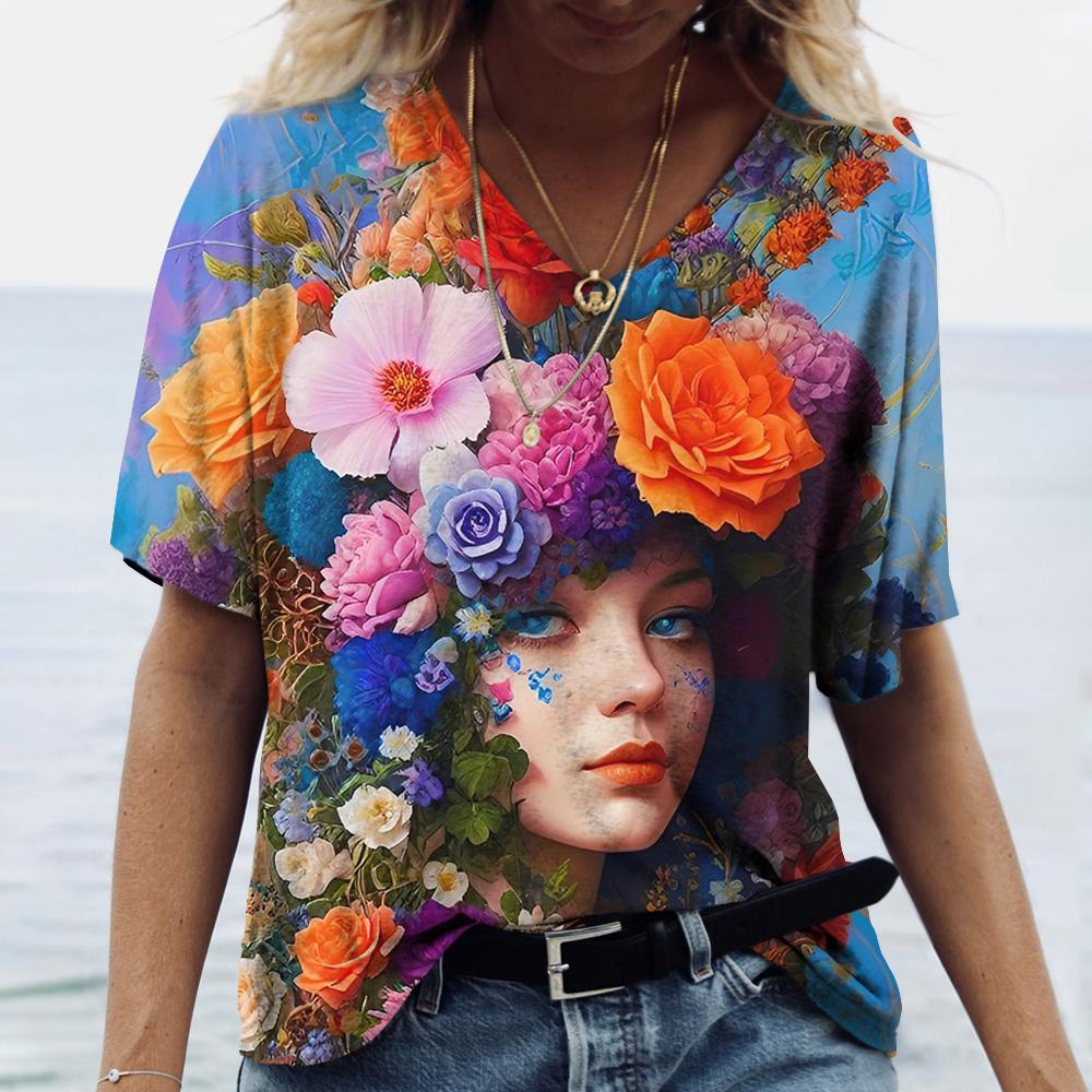 

Модная женская футболка 3D Искусство Лицо Принт Топы с коротким рукавом Футболка Винтажная уличная одежда Пуловер Летняя женская одежда больших размеров