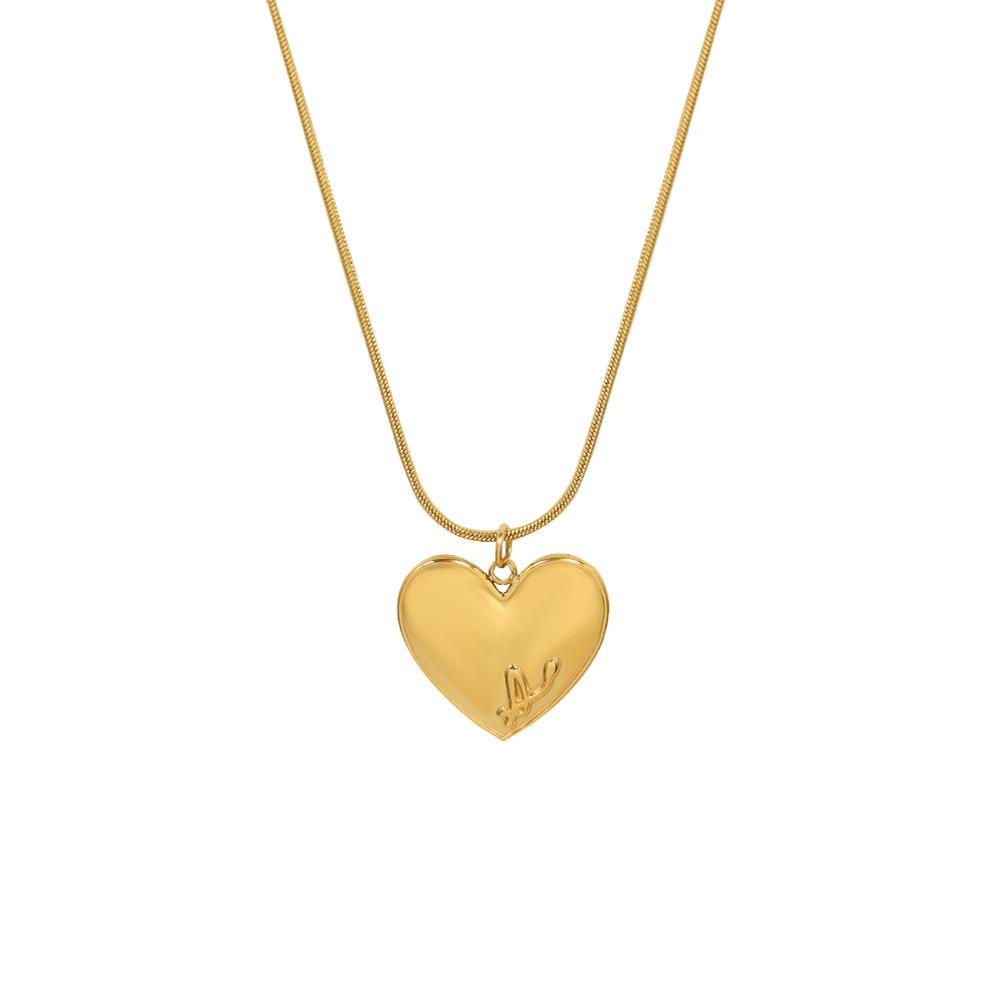 French-Style Peach Love Heart Pendant Necklace, 18K Gold Titanium Steel Clavicle Chain