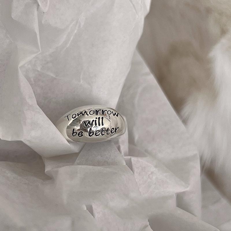 Korean S925 Sterling Silver Wide Band Ring, Niche Letter Design, Cold Aesthetic Fashion for Women, High-End Look, New Style Index Finger Ring