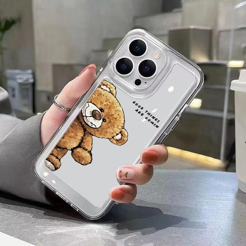 Cute Bear Pattern Phone Case For Samsung Galaxy S26 S25 Ultra S24 S23 FE S22 S21 Plus S20 A73 A72 A71 Clear Bumper Cover