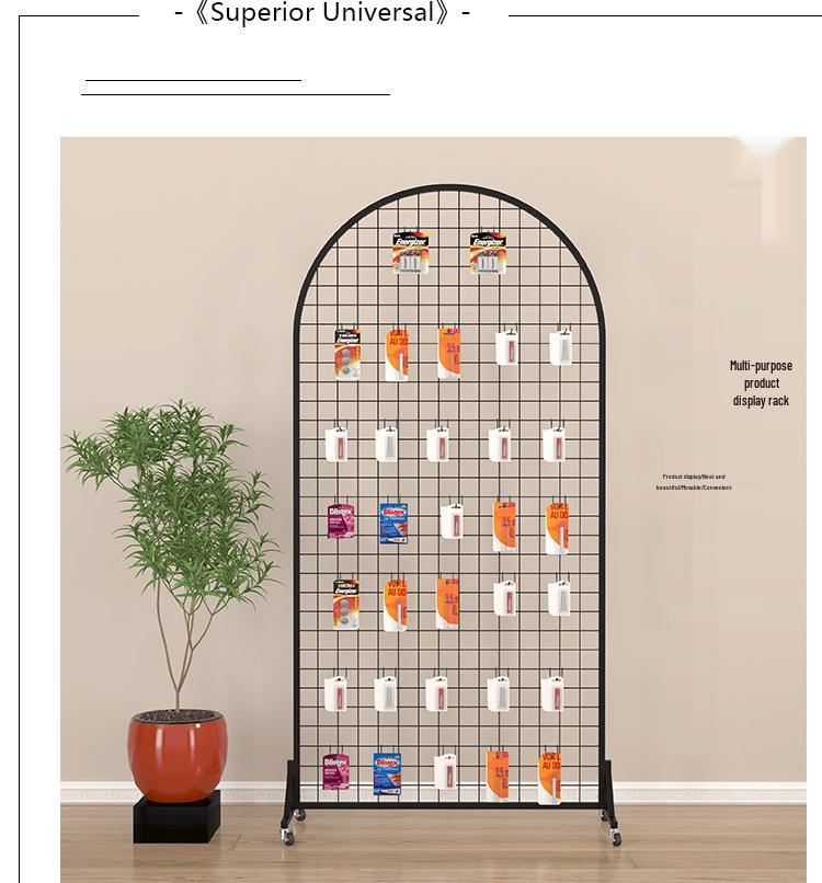 Iron Mesh Floor-Standing Display Rack with Jewelry Hooks