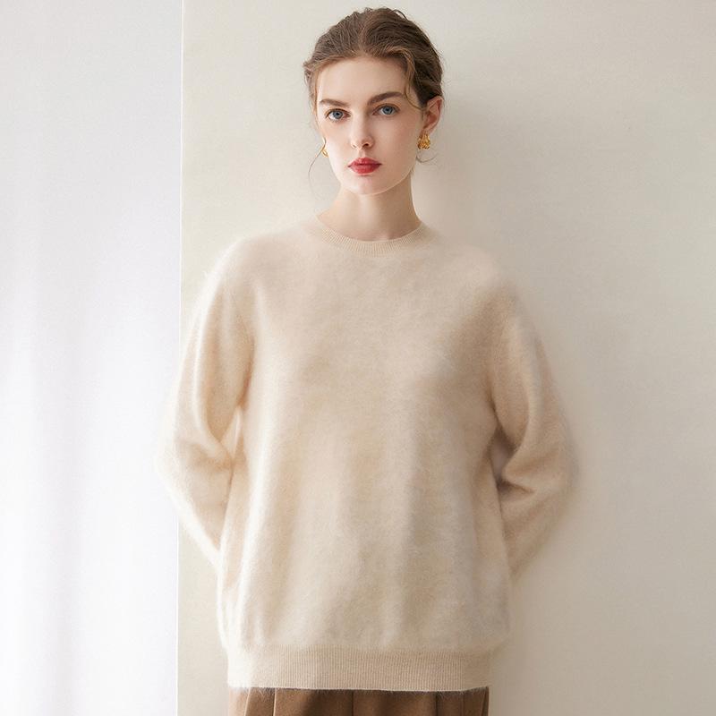 2026 Le Kasha Women's Pure Cashmere Round Neck Sweater - Solid Color Knit for Autumn/Winter