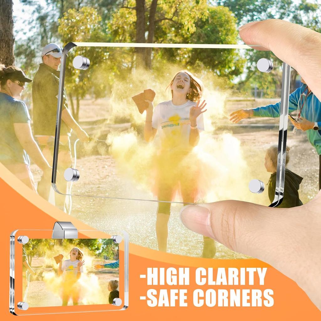 Betus 2 Pack Car Picture Holder, 2.4 x 3.5 Inch Acrylic Magnetic Photo Frame Fits 3'' Photos with Nano Adhesive Clip, Sun Visor Photo Holder for