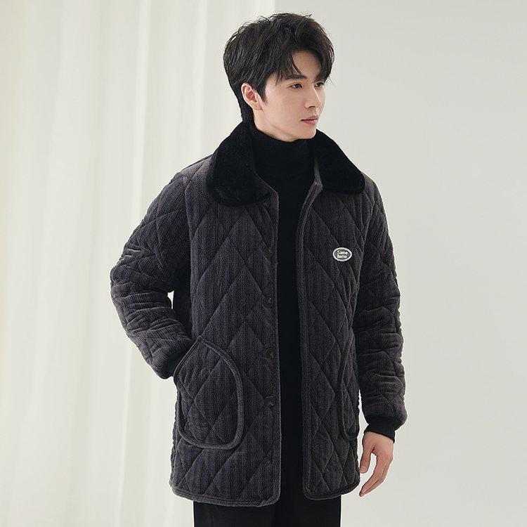 Мужская трехслойная стеганая фланелевая пижама - Утепленная, коралловый флис с бархатистой поверхностью для осеннего и зимнего тепла 3XL for 120-130 lbs