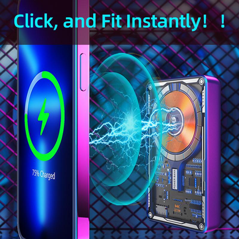 Magsafe Power Bank Portable Battery For Mobile 15w Magnetic Wireless Transparent Led Display 22.5w Wired Fast Charge
