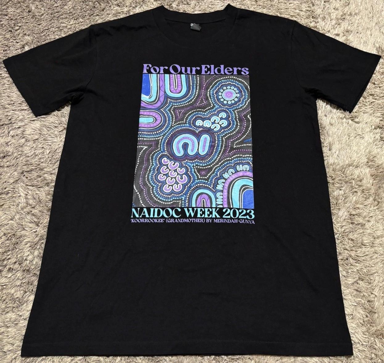 

Q30 New Indigenous Artist NAIDOC 2023 Australia For Our Elders Tee T Shirt Sze M S