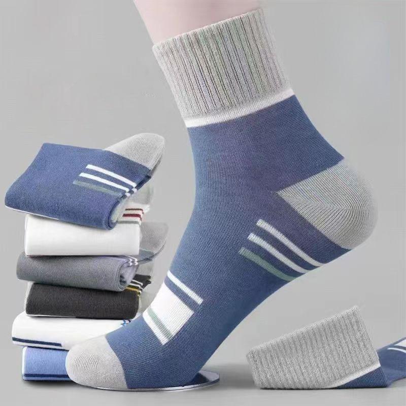10 Pairs of Men's Spring and Autumn Color Striped Sports Sweat Absorption Deodorant Socks