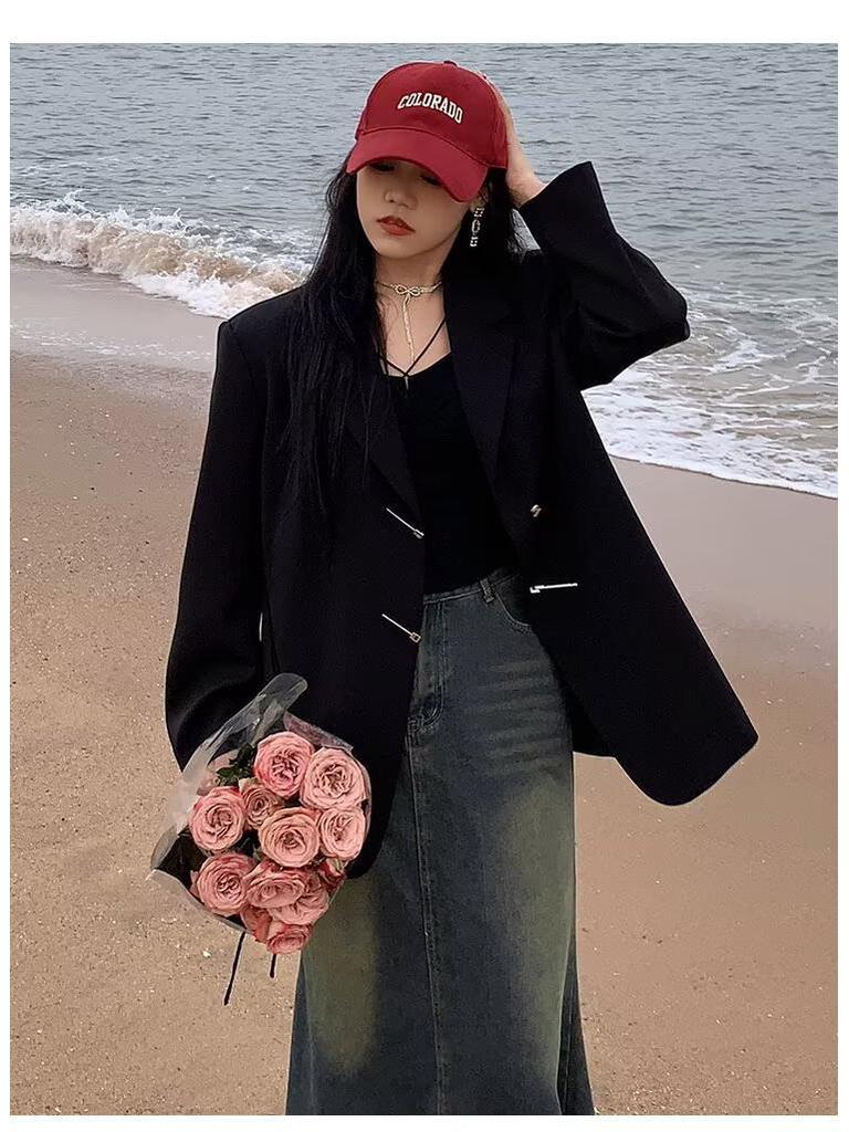 Spring 2025 High Waisted Distressed Denim Midi Skirt - Retro A-Line Design