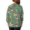 Women's Casual Fashion Long Sleeve Standing Collar Single Breasted Christmas Print Workwear Jacket Tops