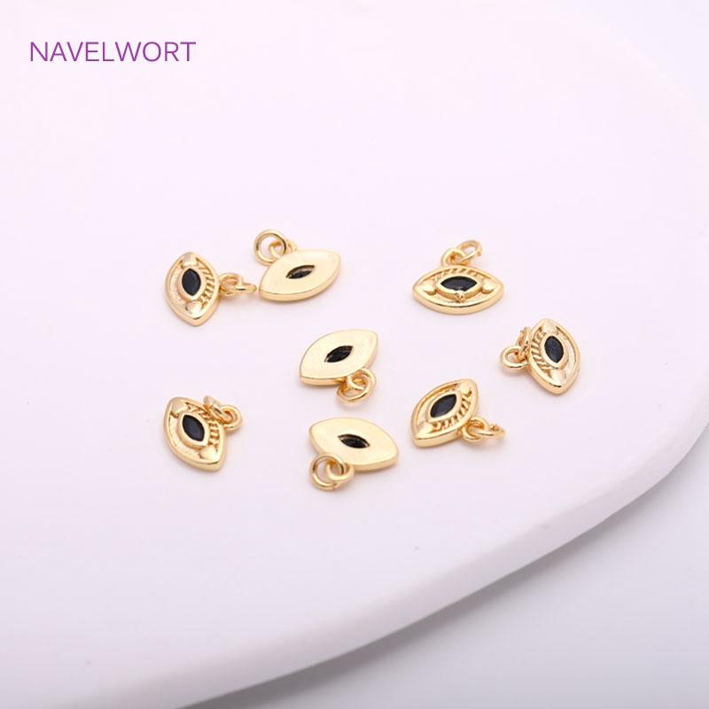 10mm*8.5mm 14K Gold Plating Brass Metal Evil Eye Pendants Black/Blue Color Evil Eye Charms DIY Jewelry Making Accessories