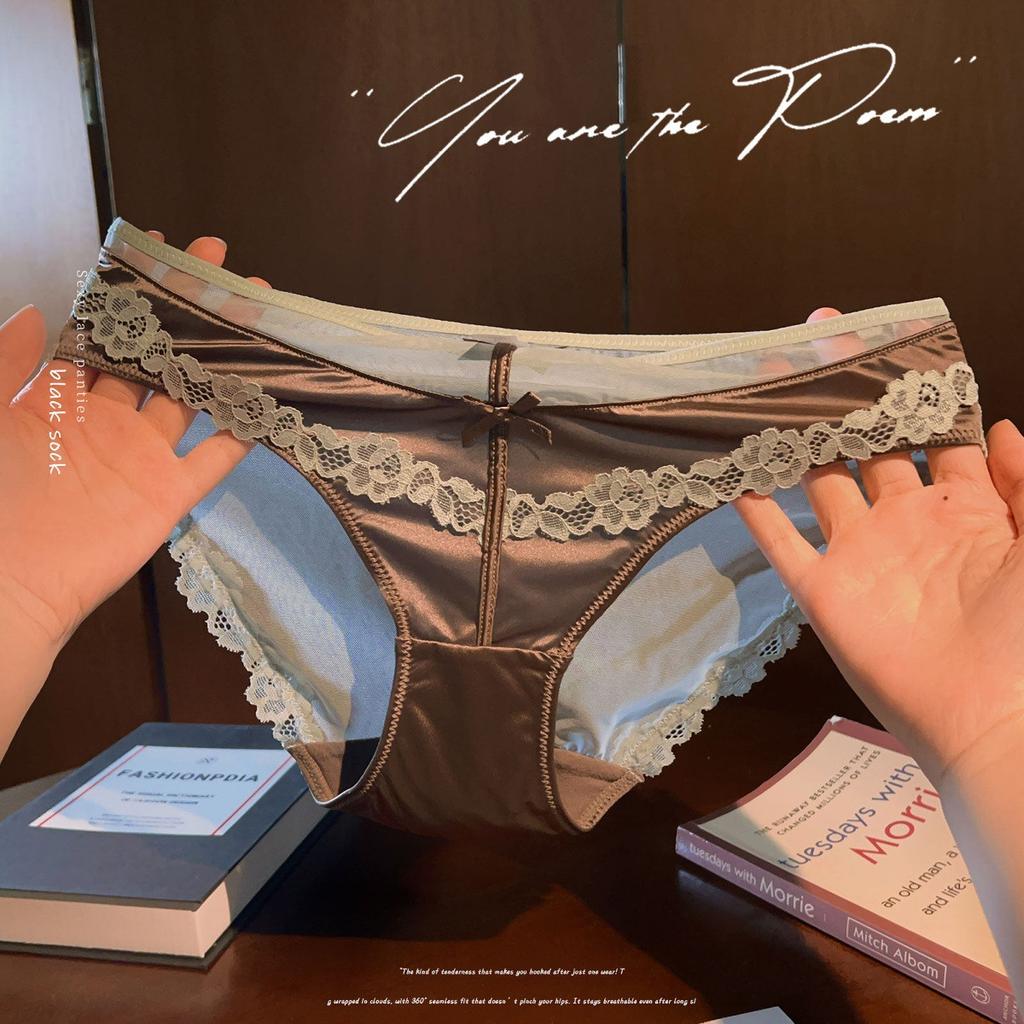 Slip da Ragazza Estivi Nuovi Sexy in Pizzo Rete di Raso Trasparenti a Vita Bassa a Triangolo