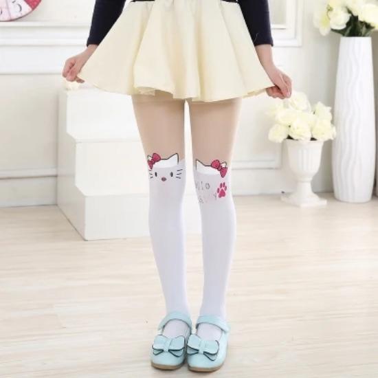 Spring Autumn Warm Baby Kids Tights Printing Cartoon Animal Bear Pantyhose Cats Kitten Bunny Knee Tattoo Student Girls Stocking