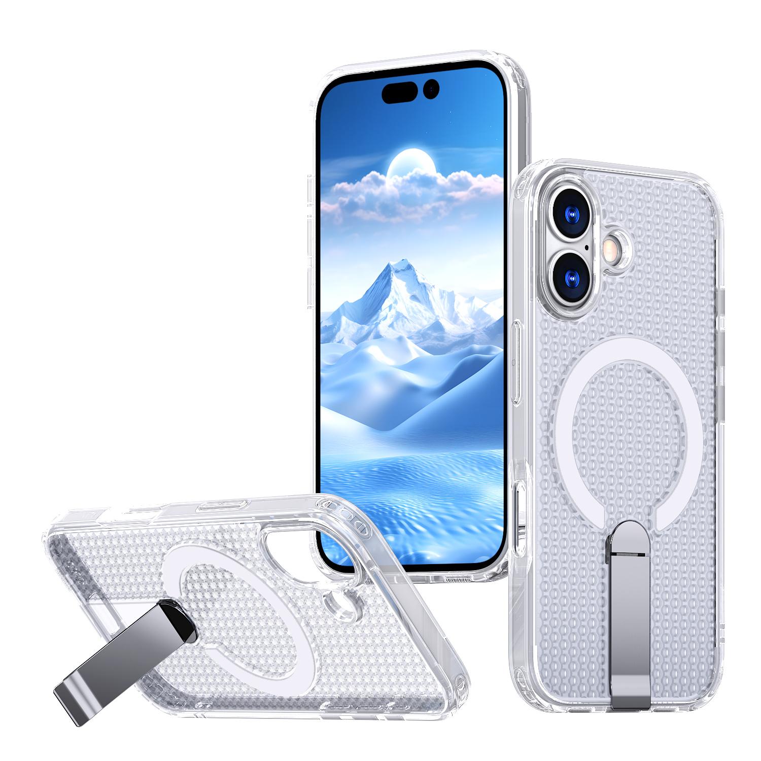 

For iPhone 17 Magnetic Case Kickstand Grid Texture TPU PC Phone Back Cover