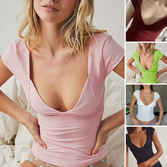 

Женская футболка с коротким рукавом и U-образным вырезом, летняя женская футболка с открытым пупком, уличная одежда